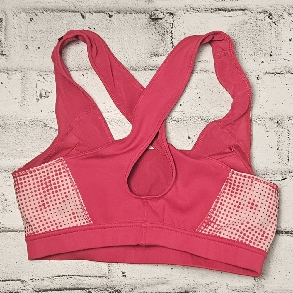 Adidas Pink Crossback Sports Bra Mesh Print Medium Activewear - Picture 2 of 8